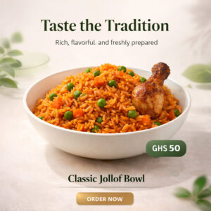 Premium Jollof Rice Flyer (Clean Restaurant Style – Editable Price & Text)