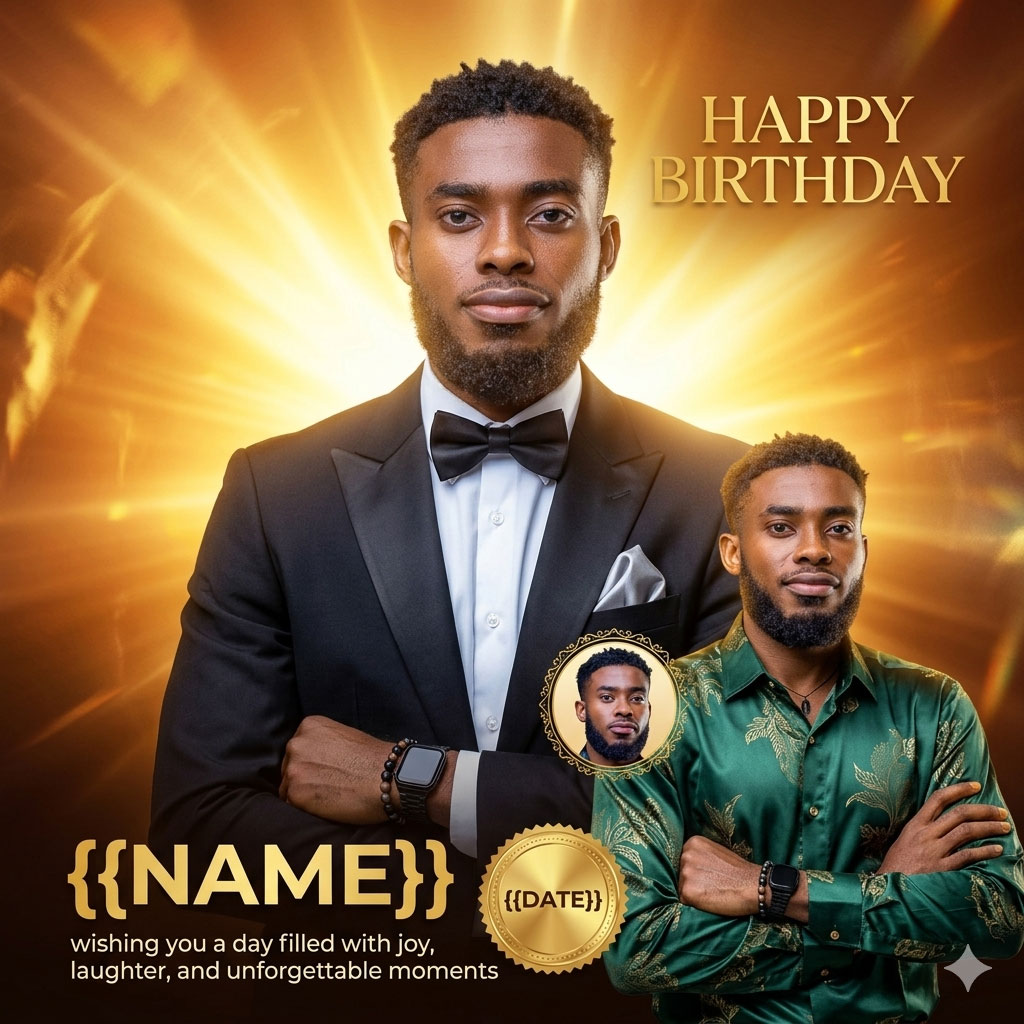 Luxury Golden Glow Birthday Flyer (Dual Outfit Portrait)